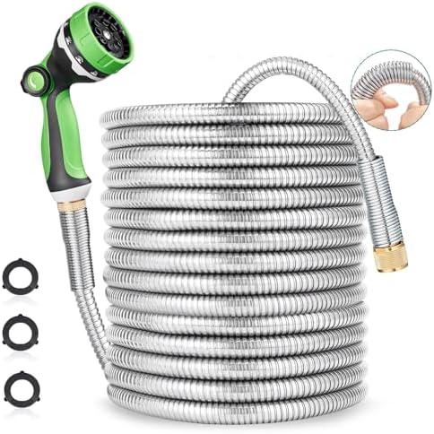 HOMEIDEAS 100 ft Leak-proof Stainless Steel Metal Garden Hose Set - Newly Premium SUS304 Spring Protective Sleeve, Anticorrosive 3/4" Brass Fittings - Perfect for Outdoor Watering by HOMEIDEAS