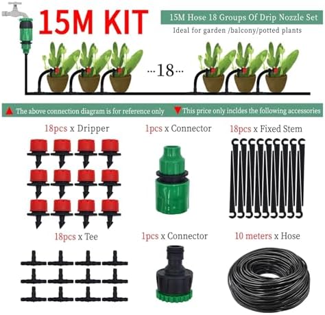Garden Supplies 50M-5M DIY Drip Irrigation System Automatic Watering Garden Hose Micro Drip Watering Kits with Adjustable Drippers Nozzle(KIT001-15M) - Image 2
