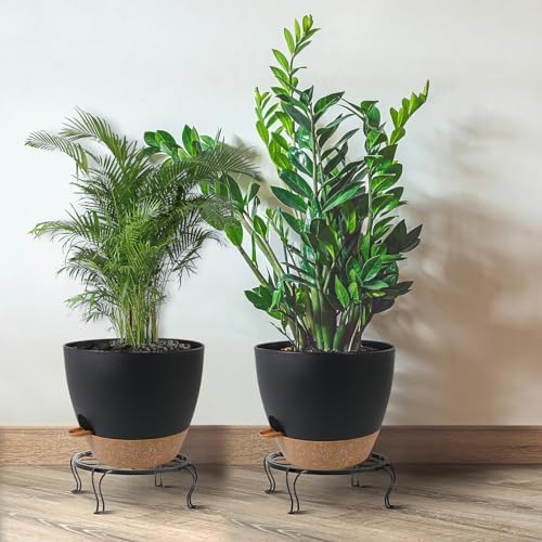 UOUZ 12inch 2Pack Large Self Watering Planters, Plastic Plant Pots with 60oZ Removable Deep Reservoir and Multi Mesh Drainage Holes for Indoor Outdoor Garden Plants and Flowers, Black with Brown - Image 6