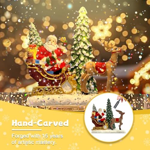Christmas Snow Globe Lantern Water Glittering Santa Snow Globe with Music and Timer, USB Lined/Battery Operated, Christmas Eve Decorations Gifts, Lighted Lantern for Christmas Festival Decoration - Image 2