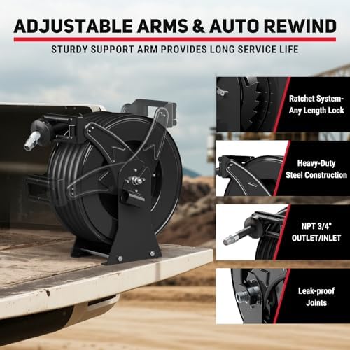 Fuel Hose Reel 3/4" x 50 ft, Retractable Diesel Reel with Nozzle - Image 4