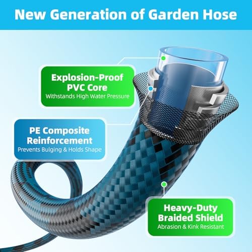 Garden Hose, Non-Expandable Water Hose 50 ft, Flexible, Kink & Leak Proof Water Pipe with 10-Function Spray Nozzle, Lightweight Outdoor Hose for Yard, Lawn, Car Wash, RV and Home Use - Image 2
