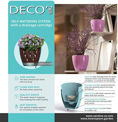 DECOPOTS - 3 Pack Self Watering Planter - Indoor Decorative Flower Pot with Drainage Cartridge and Water Level Indicator (5.5", Jade) - Image 4