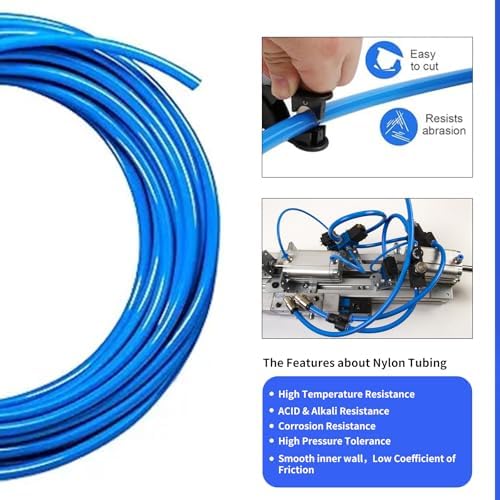 3/8" Air line kit,3/8" OD 1/4" ID 32.8ft Blue Hose Tubing Fittings,13pcs Compressed Accessory Kit Push to Connect Fittings - Image 4