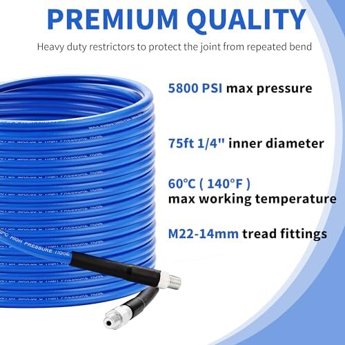 Selkie Pressure Washer Sewer Jetter Kit - 100Ft X1/4" Hydro Drain Jetter Cleaner Hose, Corner, Rotating and Button Nose Sewer Jetting Nozzle Waterproof Tape,Orifice 4.0 4.5,1/4 Inch NPT,5800 PSI - Image 2