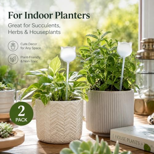 CATPAN 2 Pack Plant Watering Globes, Cat Shaped Glass Self Watering Bulbs, 10.24 Inch Automatic Watering Stakes for Indoor Potted Plants, Succulents, Herbs and Flowers - Image 4