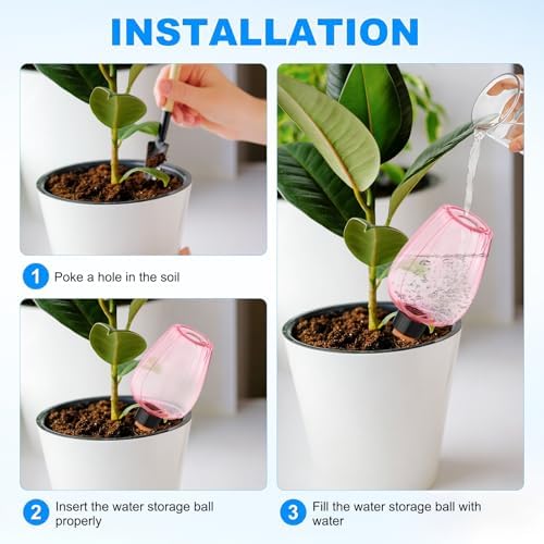 M METERXITY 3-Pack Plant Self Watering Globes, 5.1 oz Plastic Rose Water Bulbs Top Fill for Indoor/Outdoor Plants, Self Watering Spikes Slow Release Terracotta [Pink] - Image 4