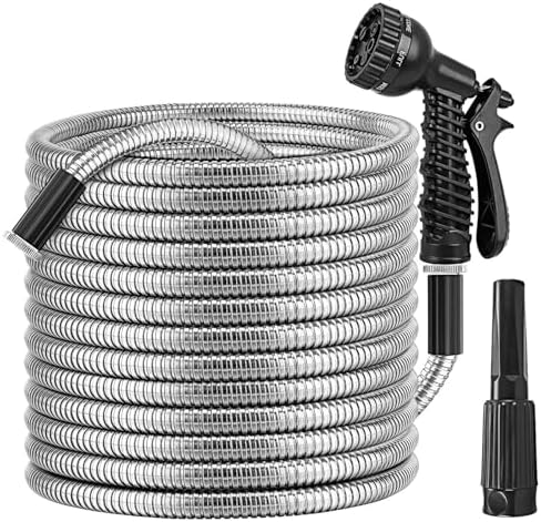 Garden Hose 100ft, Stainless Steel Water Hose with 10 Function Spray Nozzle, Flexible Expanding Hose Heavy Duty, Lightweight Water Hose for Outdoor, Yard, Lawn, Car Wash by Zorpupoa