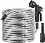 Garden Hose 100ft, Stainless Steel Water Hose with 10 Function Spray Nozzle, Flexible Expanding Hose Heavy Duty, Lightweight Water Hose for Outdoor, Yard, Lawn, Car Wash by Zorpupoa