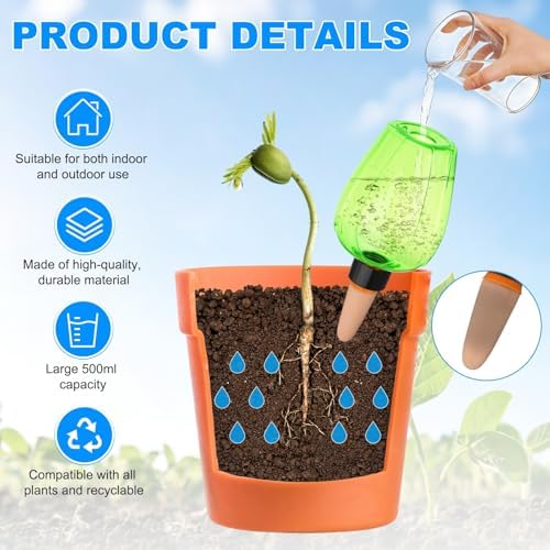 M METERXITY 3-Pack Plant Self Watering Globes, 5.1 oz Plastic Rose Water Bulbs Top Fill for Indoor/Outdoor Plants, Self Watering Spikes Slow Release Terracotta [Green] - Image 2