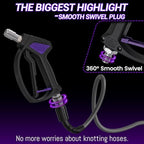 Short Pressure Washer Gun, Swivel Power Washer Gun 4060 PSI, Stubby Pressure Washer Gun with 3/8" Smooth & 1/4" Quick Connector Coupler Compatible with Hose Foam Cannon Car Wash Foam Gun（Black purple） - Image 2
