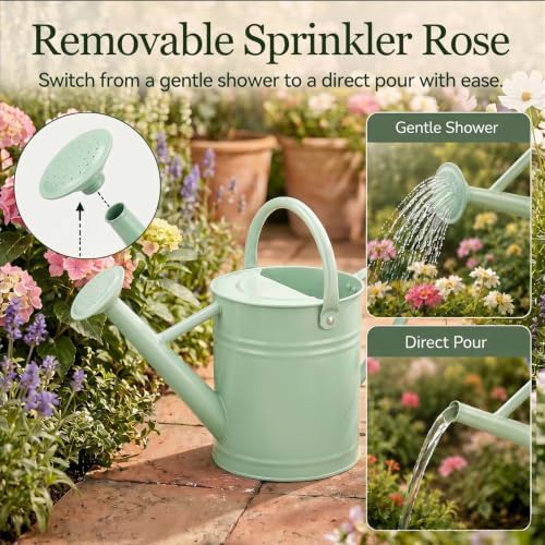 1 Gallon Metal Watering Can for Indoor Outdoor Plants, Pale Mint - Image 6