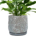 D'vine Dev Embossed Leaves Ceramic Planter, 8 in, Graphite Blue, 27-A-Q-9 by DvineDevPlanterPotsandStand