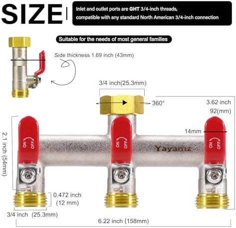 3 Way Garden Hose Splitter,3/4" GHT Water Spigot Splitter (Red) - Image 2