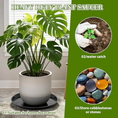 6 Pack 18 inch Plant Saucers for 15.5 inch Planters, Modern Matte Finish 18 20 22 25 inch Flower Pot Drip Tray Base for Indoors Outdoors, Heavy Duty Plant Trays to Catch Water, Black - Image 3
