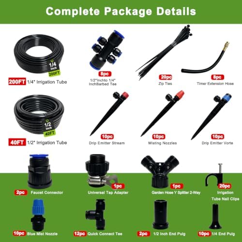 240FT Drip Irrigation System Kit,Quick-Connect Garden Watering System - Image 2