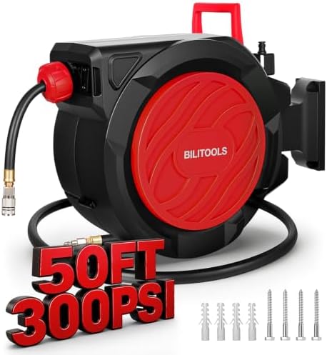 BILITOOLS Retractable Air Hose Reel 1/2" x 50FT Max 300PSI Auto Rewind by BILITOOLS
