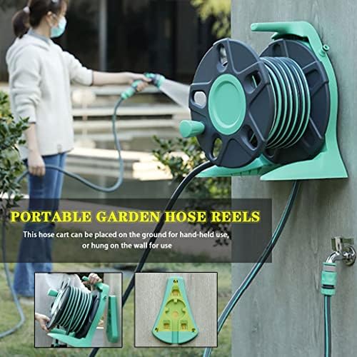 Hose Reel Cart Garden Hose Reels Retractable Handheld Compact Hose Cart, Garden Watering Tool, Compact Outdoor Hose Organiser, with Water Gun(Hose Cart+15m Pipe) - Image 2