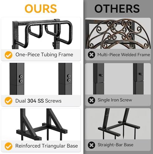 Garden Hose Holder Stand, Freestanding Heavy Duty Metal Hose Holder with Stable Base and Tool Hooks, Rustproof Water Hose Storage Rack for Outside Yard Lawn（2 Pack) - Image 5