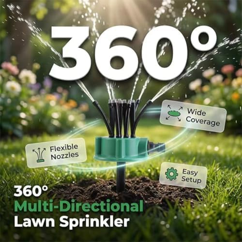 360° Coverage Precision Garden Irrigation Sprinkler, Automatic Multi Heads Sprinkler with Flexible Nozzles, 360 Degree Garden Automatic Multi Sprinkler for Yard Large Area (3pcs) - Image 2