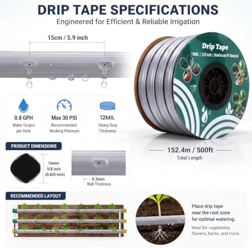 500ft 5/8" Drip Tape Irrigation 12 Mil Silver Reflective Tubing - Image 2