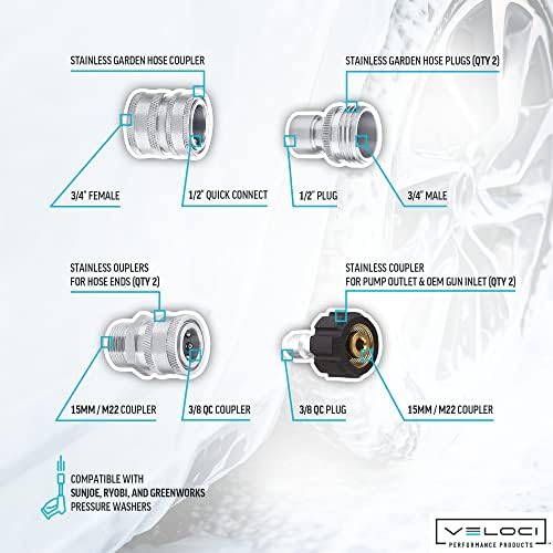 MTM Hydro Stainless Steel Pressure Washer 7-Piece Hose Adapter Kit for use with Foam Cannons, Pressure Washers and Hoses Commercial Grade - Image 4