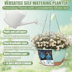 Sliner Set of 4-12 Inch Self Watering Hanging Planters Includes Hanging Pots and Outdoor Hanger Plant Pots with Drainage Holes 2 Types of Hanger Basket Hooks for Patio Garden(Green Brown) - Image 3
