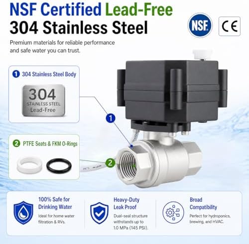 WiseWater 1/2" NPT Motorized Ball Valve, 9-24V AC/DC Auto Return Fail-Safe - Image 2