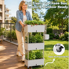 3-Tier 46.7"H Rolling Raised Garden Bed with Wheels, Self Watering Planter Box with Visible Water Level, Gray Rustproof Plastic Herb & Strawberry Planter for Indoor Outdoor Vegetables Flowers, DIY Kit - Image 3
