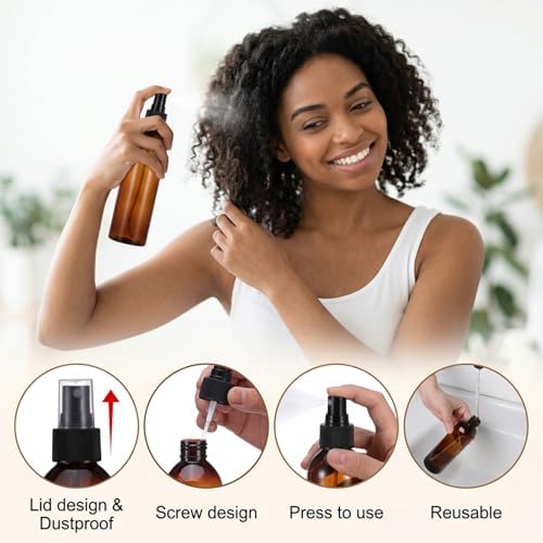 Fumusae 26 Pcs 8 oz Spray Bottles Fine Mist Cleaning Bottles, Amber Empty Plastic Travel Sprayer, Refillable Liquid Containers for Liquid Hair Oil Shampoo Lotion (8 oz,Amber) - Image 5