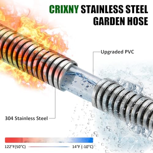 100ft Garden Hose, Heavy Duty Metal Water Hose 100 ft with 10 Function Nozzle, Flexible No-Kink, Pet-Proof & Puncture-Proof Stainless Steel Outdoor Hose for Yard - Image 4