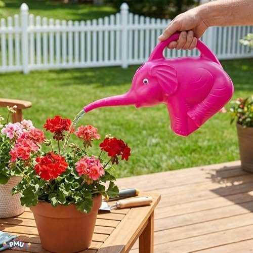 PMU 12Pcs 2-Quart Elephant Watering Can – Durable Plastic Garden Watering Can for Indoor & Outdoor Plants, Easy-Pour Spout, Large Water Pot, Pink - Image 6