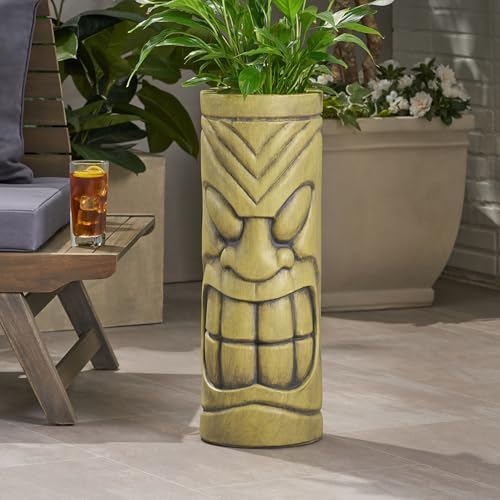 Stone Statue Urn Planter, 24 Inch, Antique Green by Noeko