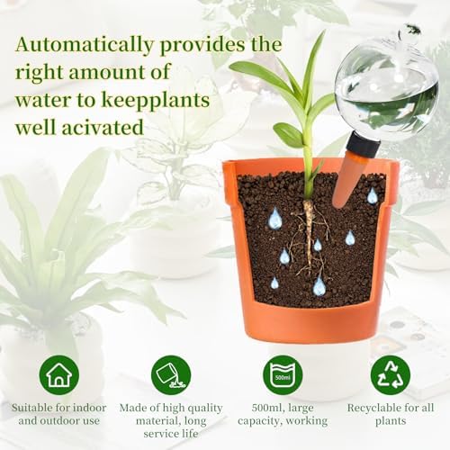6pcs Plant Self Watering Globes with Covers, Plastic Water Bulbs Top Fill, Plant Watering Devices System Slow Release Terracotta, Water Spikes Stakes for Indoor (6) - Image 3