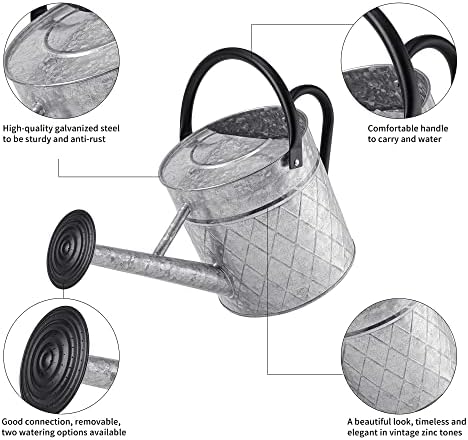 1.75 Gallon Outdoor Galvanized Metal Watering Can for Garden Plants, Vintage Zinc Watering Can with Removable Spray Spout, Ideal for Outdoor Use (Silver) - Image 2