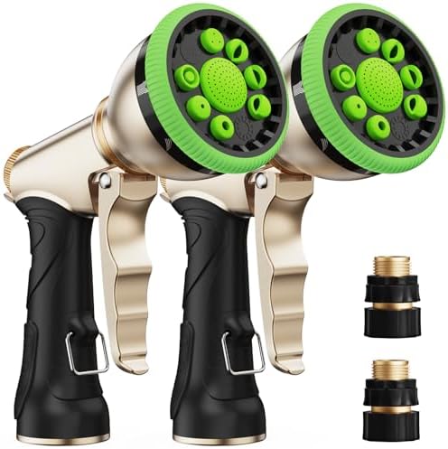 RAINPOINT Garden Hose Nozzle, Heavy Duty Metal Water Hose Sprayer Nozzle with 9 Adjustable Spray Patterns, High Pressure Hand Sprayer for Watering Plants, Lawns, Car and Pet Washing (2Pack, Green) by RainPoint