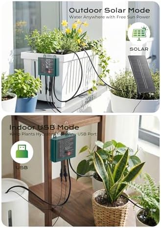 Solar Drip Irrigation System with USB Charging, Indoor Outdoor Plant Watering Devices for 15 Potted Plants, Automatic Watering System IP44 Waterproof 2200mAh for Garden Farm Greenhouse(Green) - Image 2