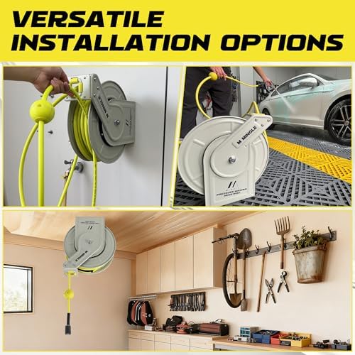 M MINGLE Retractable Pressure Washer Hose Reel, 1/4" × 60ft Power Washer Hose Reel, Auto Rewind Hose Reel, Wall/Floor Mounted, 3600 PSI - Image 4
