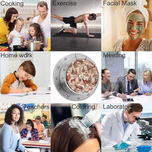 Mechanical Kitchen Timers for Cooking,Animal Wilderness Bear Deer Printed 60 Minute Magnetic Countdown Timer,Cute Cooking Timers with Alarm,Stainless Steel Time Timer Manual No Batteries Required - Image 5