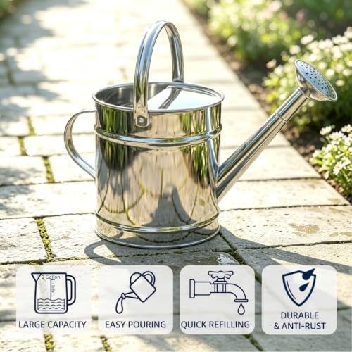 2.4 Gallon Stainless Steel Meltal Watering Can for Outdoor & Indoor Garden - Image 3