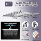 10" High Pressure Square Rainfall Shower Head and 2-in-1 Hand Shower, Equipped with 78"Hose,3 Way Diverter Valve, Adhesive Shower Head Holder (AWAXFOLO Chrome Square Shower Head Set) - Image 2
