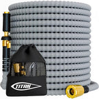 TITAN Flexible Garden Hose 15FT – Ultra Lightweight, Heavy Duty Water Hose with Brass Fittings & Jet Nozzle – Kink-Free, Non-Expanding, Durable Fabric Hose for Yard, Lawn, Car Wash, Outdoor Use by Titan