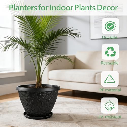 Nooulap 16 inch Plant Pots, Large Outdoor Planters, 4 Pack, Black - Image 4