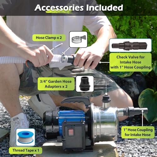 1.5 HP Shallow Well Garden Pump, 1200 GPH Portable Water Transfer Pump - Image 6