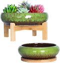 Succulent Pots, 7.3/10 Inch Large Bonsai Pots with Tray Set of 2 by ARTKETTY