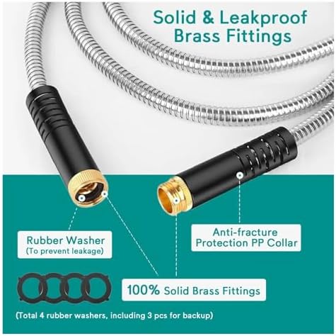 25-75ft Stainless Steel Garden Hose, Compatible For Metal Plumbing Truck Hose Airbrush Hose Gardening Fittings(Color: 25FT) - Image 4