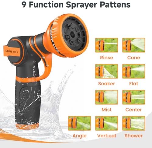Girafe Tools Garden Hose 50ft x 3/4", 304 Stainless Steel, Flexible Design with 9 Pattern Spray Nozzle and Garden Hose 50ft x 5/8", Custom Length Hose with Male to Female Fittings - Image 6