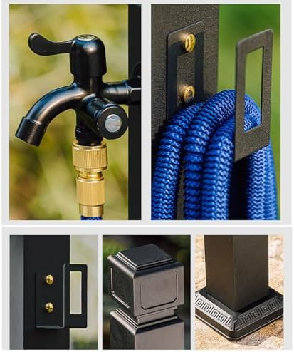 Freestanding Garden Water Column Outdoor Water Column Floor Mounted Faucet Outdoor Water Pipe,Stylish Vertical Garden Water Column - Aluminum Outdoor Hose Holder with Double Faucet, Frost-Re - Image 5