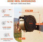 Upgraded Retractable Garden Hose Reel 5/8 inch x 100 ft Any Length Lock 9 Pattern Nozzle Wall-Mounted Automatic Slow Return 180° Swivel UV Resistant Heavy Duty Hose Reels for Outside - Image 3