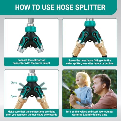 2 Way Hose Splitter for Garden Hose, Dual Outlet Water Hose Connector 3/4 Inch GHT - Image 6